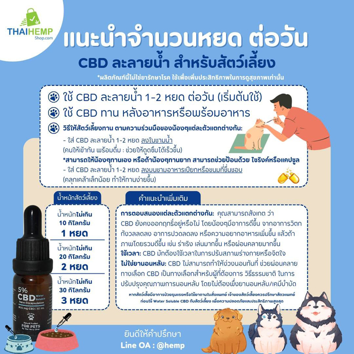 วิธีใช้ซีบีดีชนิดละลายน้ำ (Pet Water Soluble CBD)